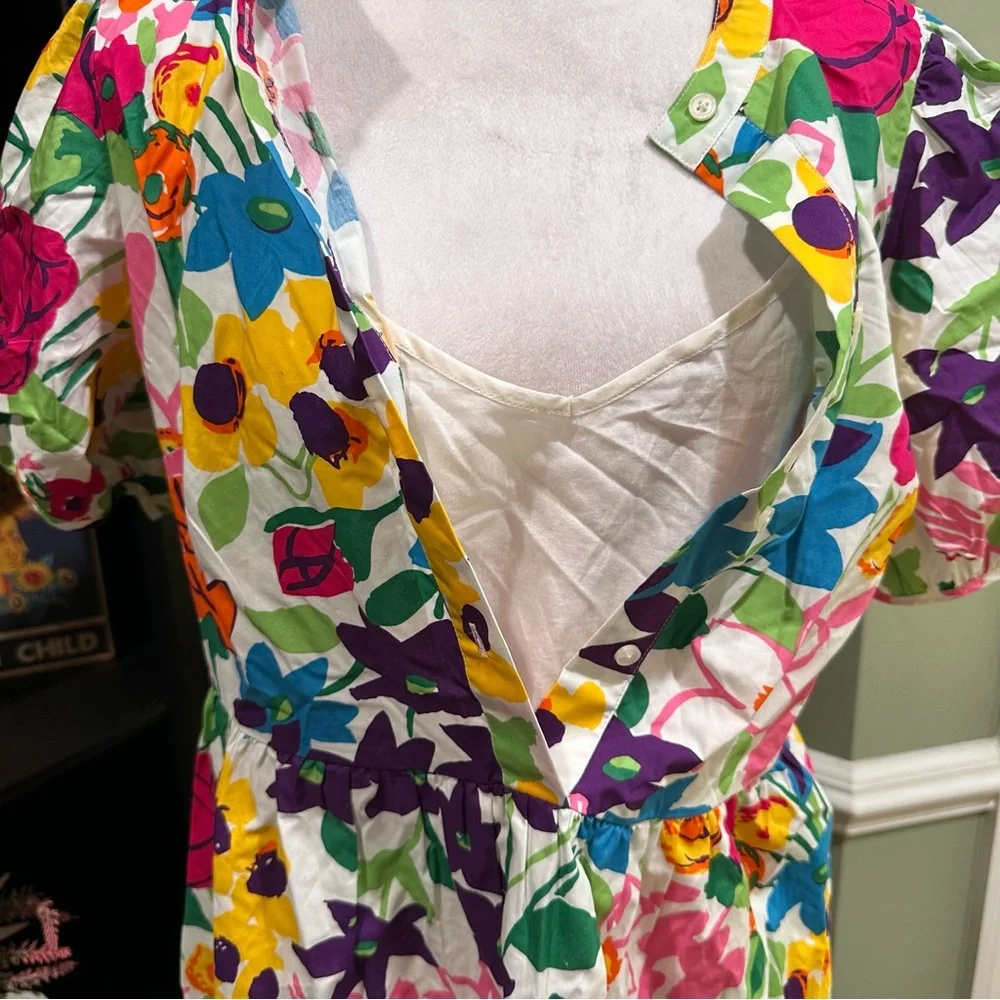 J.Crew Bold Floral Cotton Mini Dress (Size 8) - Picture 2 of 13
